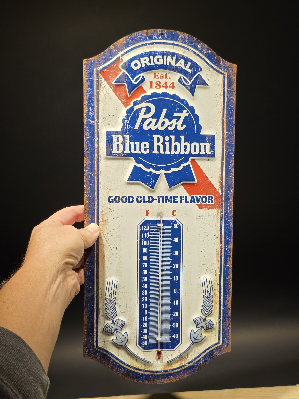 17.5 "Pabst Blue Ribbon Beer Thermometer  Vintage Style Metal Advertising Sign