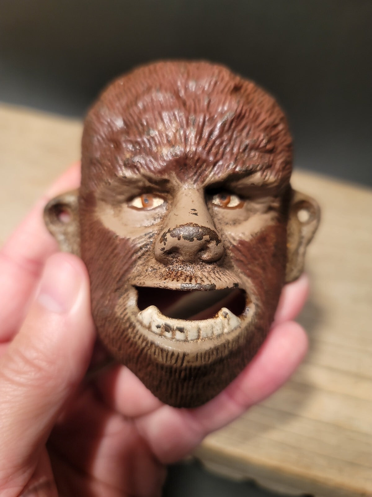 Antique Vintage Style Cast Iron folk art Wolf Man Wall mount Bottle Opener