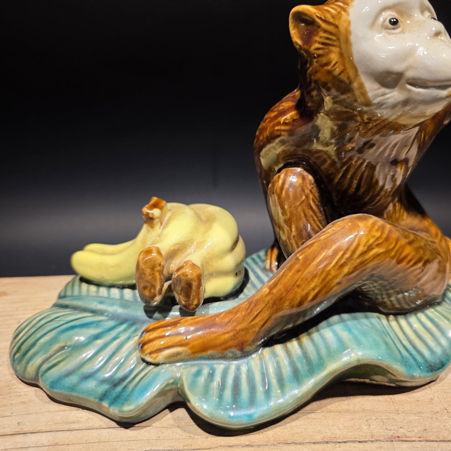 8" Majolica Style Monkey with Bananas Figurine – Wilson Ceramic Statue
