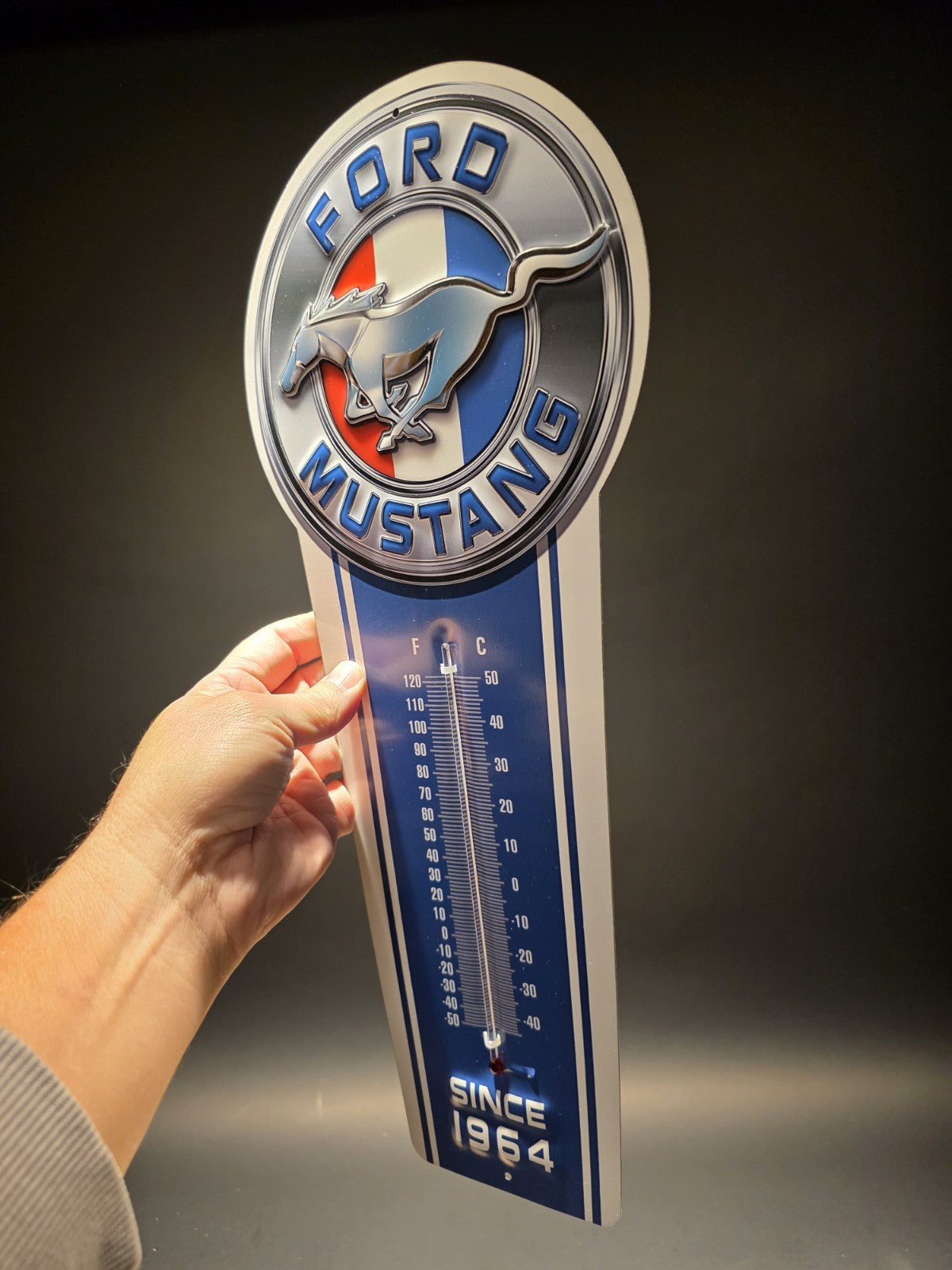 17.5 " Metal Vintage Style Ford Mustang American Thermometer Sign