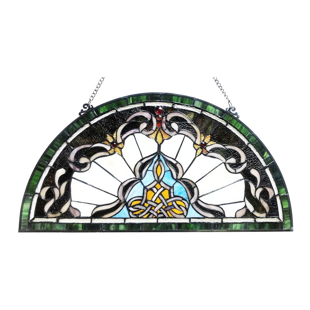 24" Half Circle Stained Glass Window Hanging Panel Suncatcher