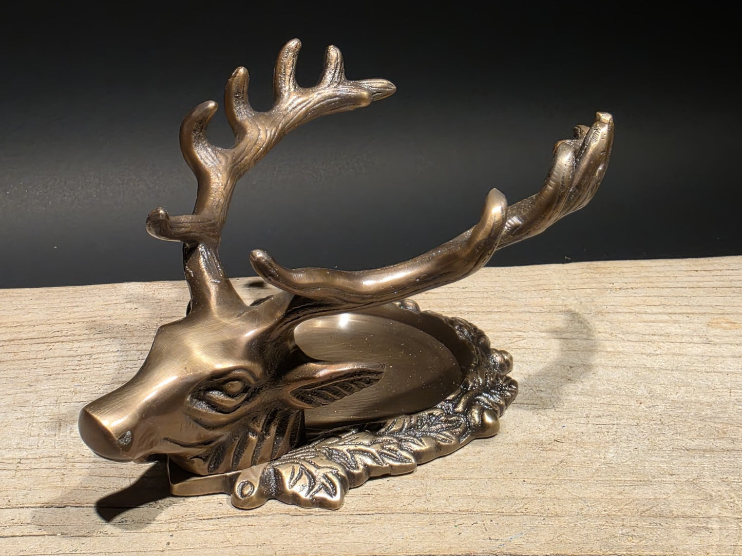 6" Antique Style Brass Stag Pen Holder
