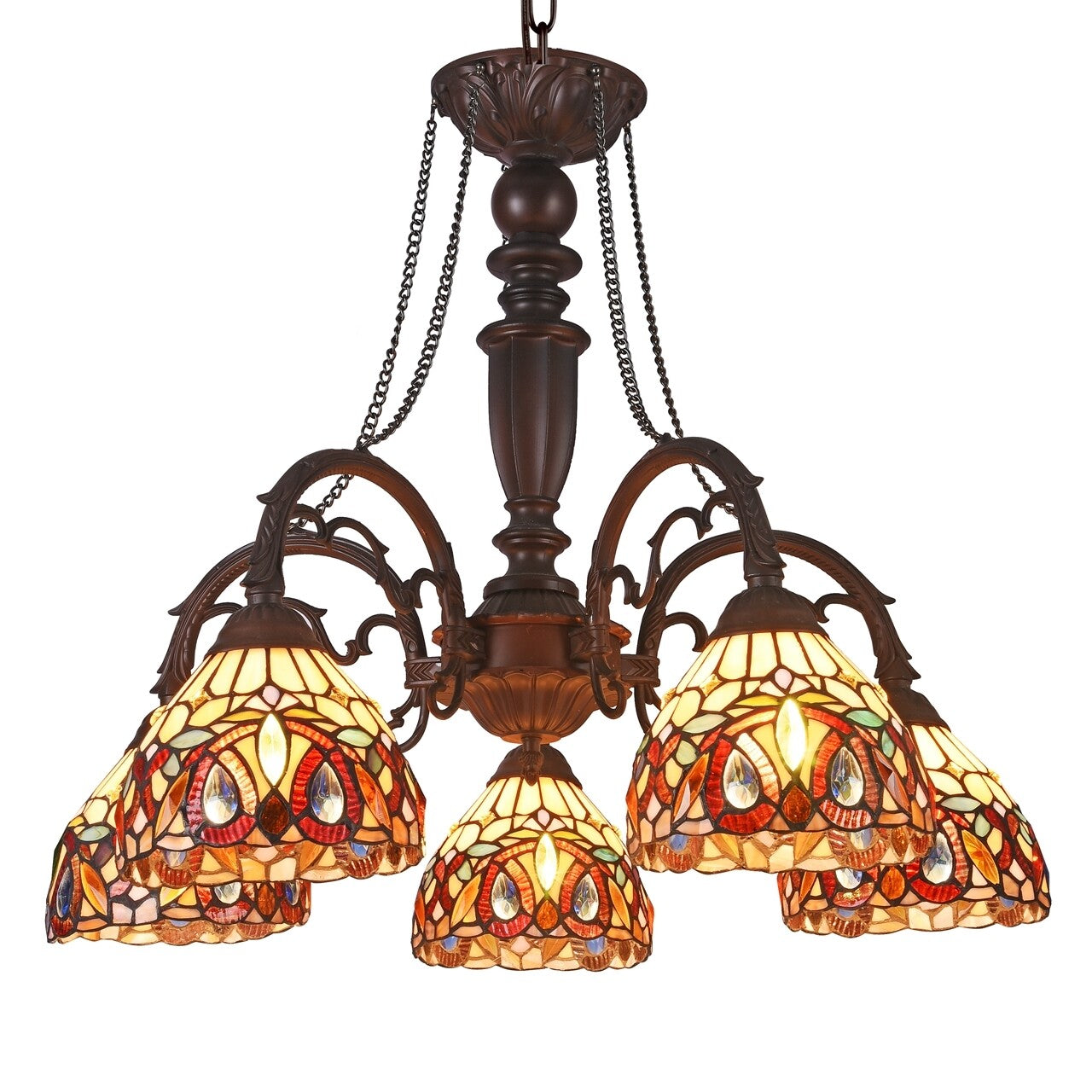 27" 5 Light Stained Glass Hanging Down Light Chandelier