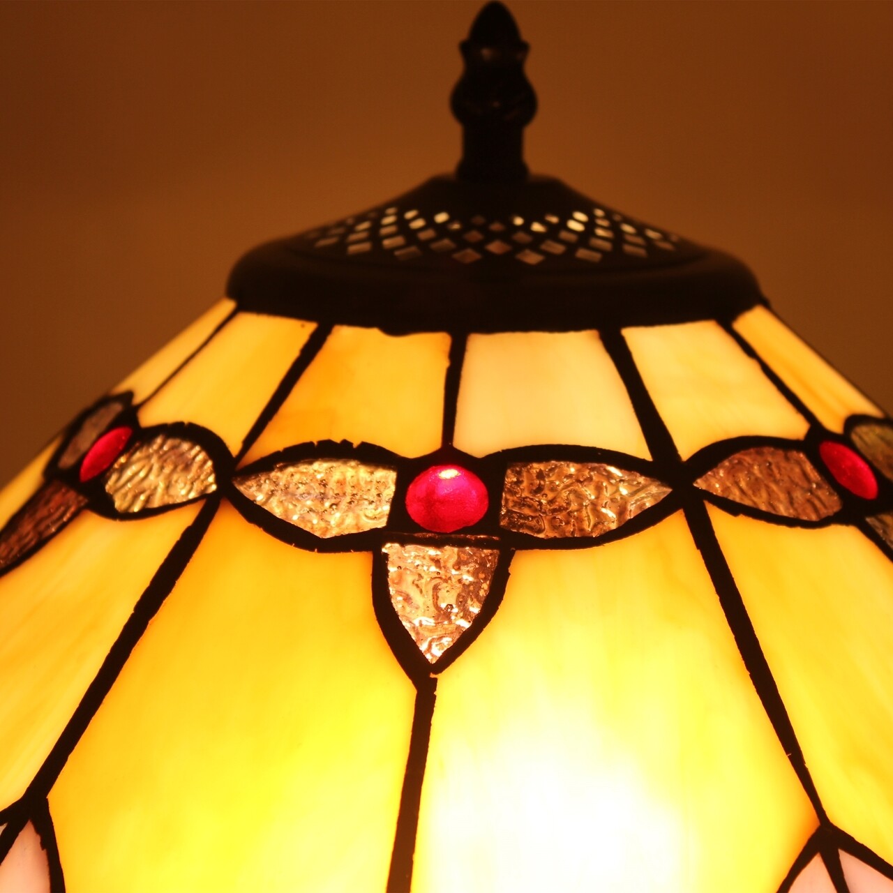 21.3" Amber Cream Colored Stained Glass Table Lamp
