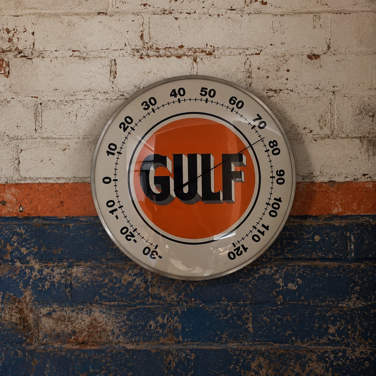 12" Antique Vintage Style Round Gulf Oil Wall Thermometer Sign