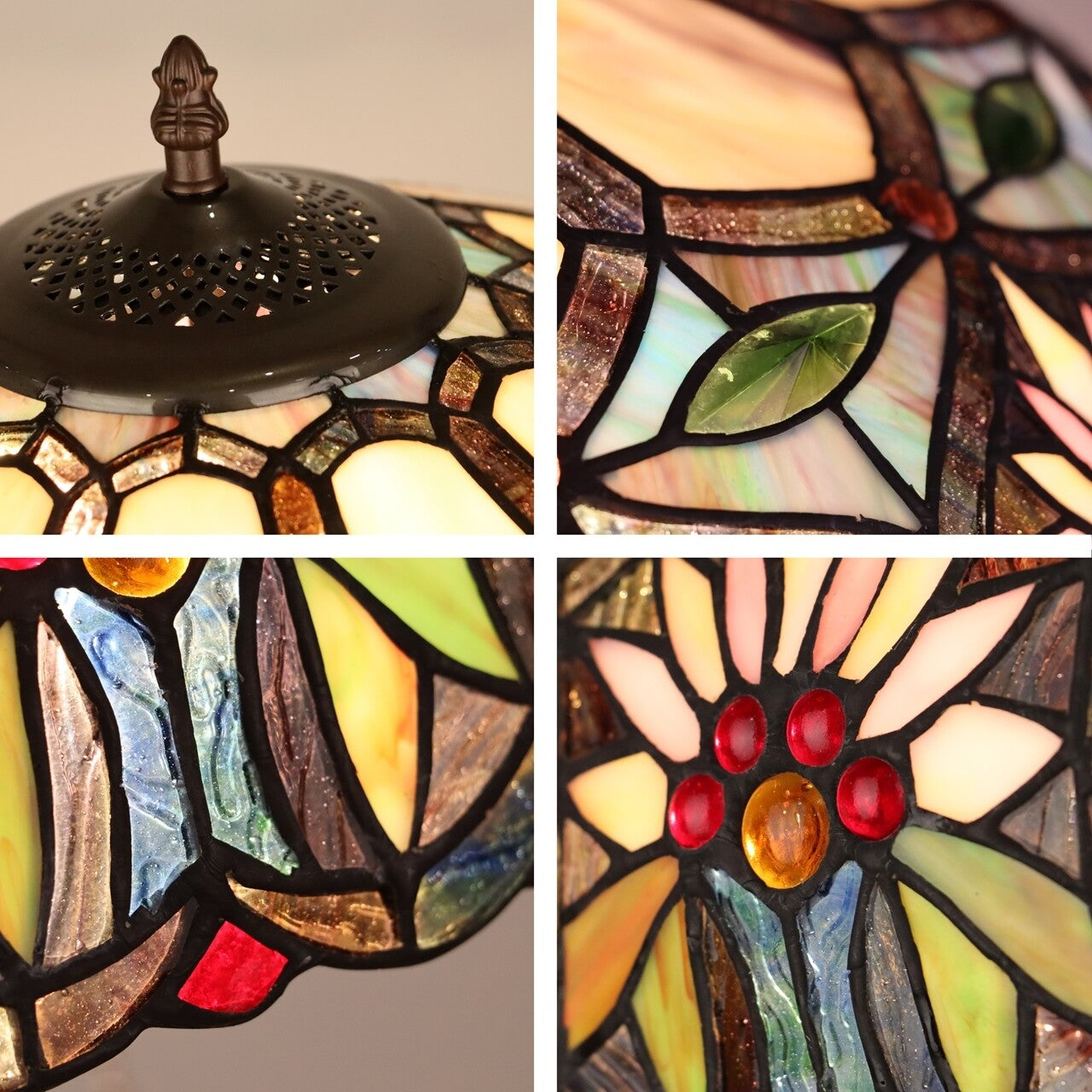 24" Antique Vintage Style Stained Glass Lighted Base Table Lamp