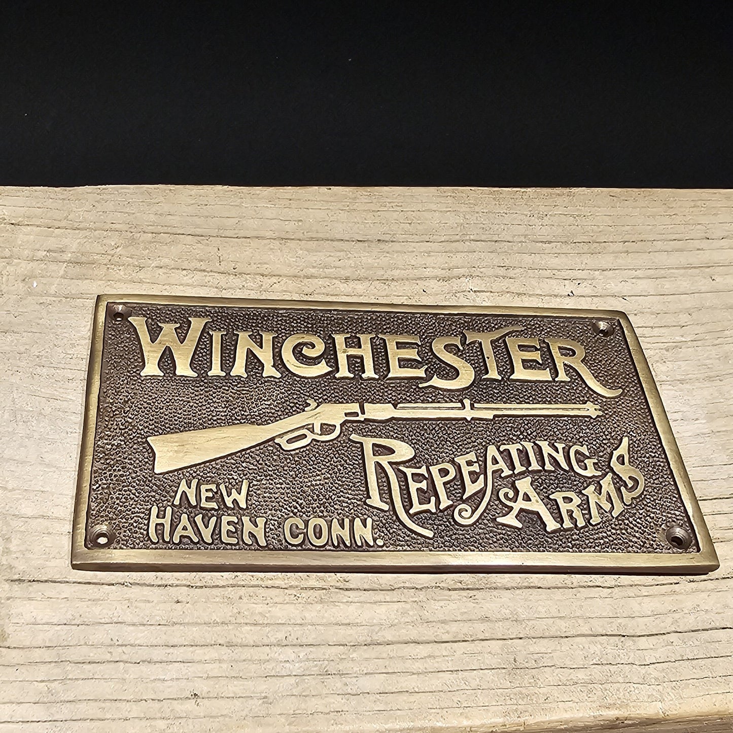6 5/8" Antique Vintage Style Brass Winchester Plaque Sign