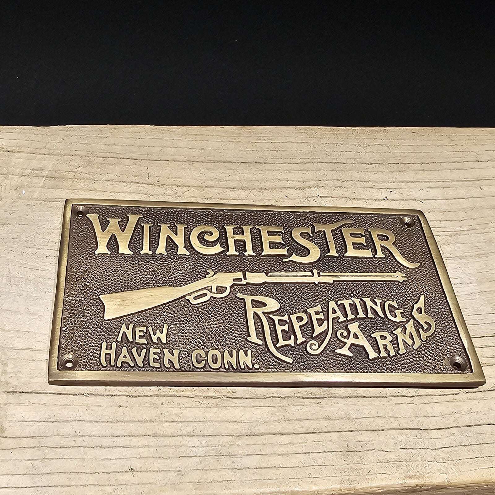 6 5/8" Antique Vintage Style Brass Winchester Plaque Sign