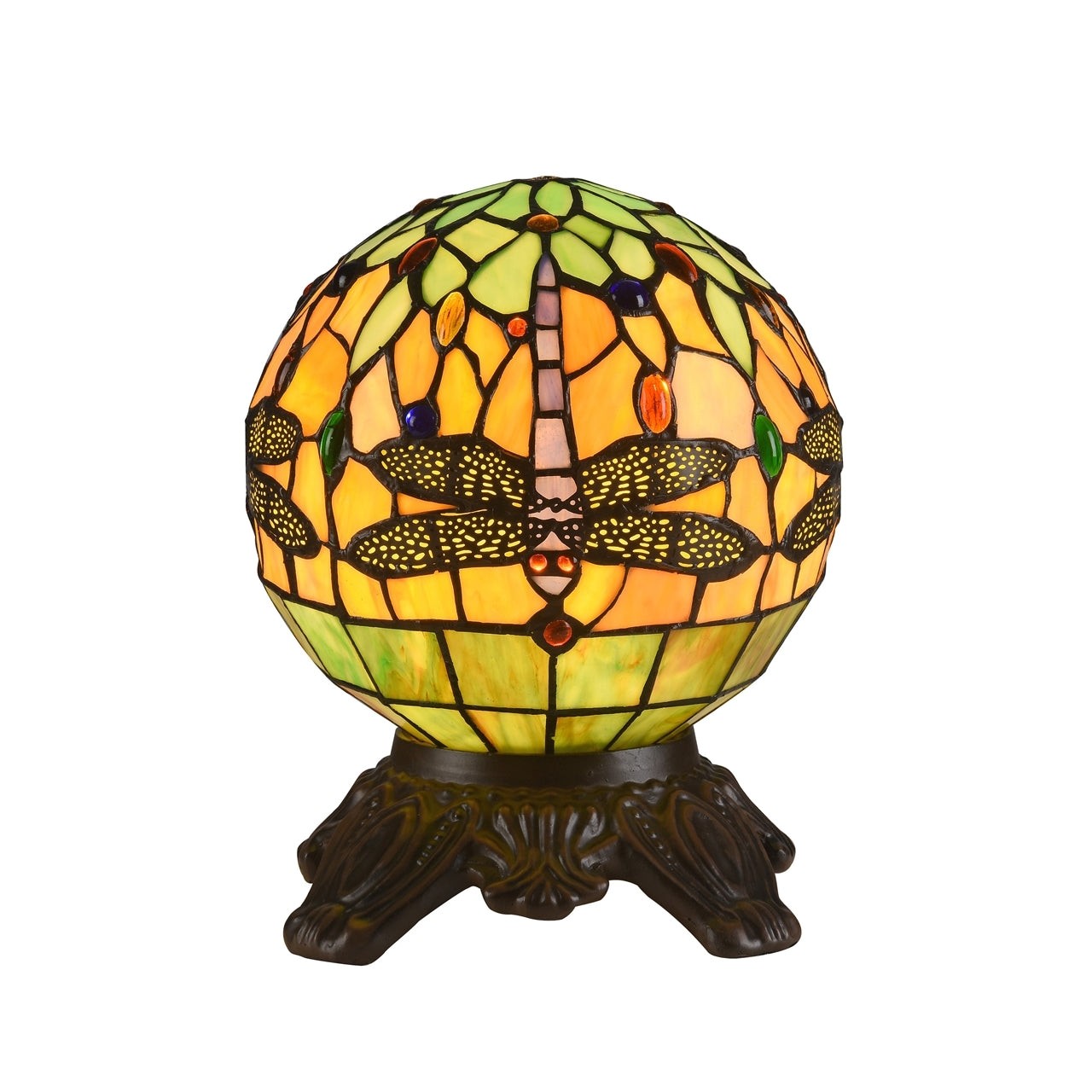 10" Antique Vintage Style Stained Glass Dragonfly Accent Table Lamp