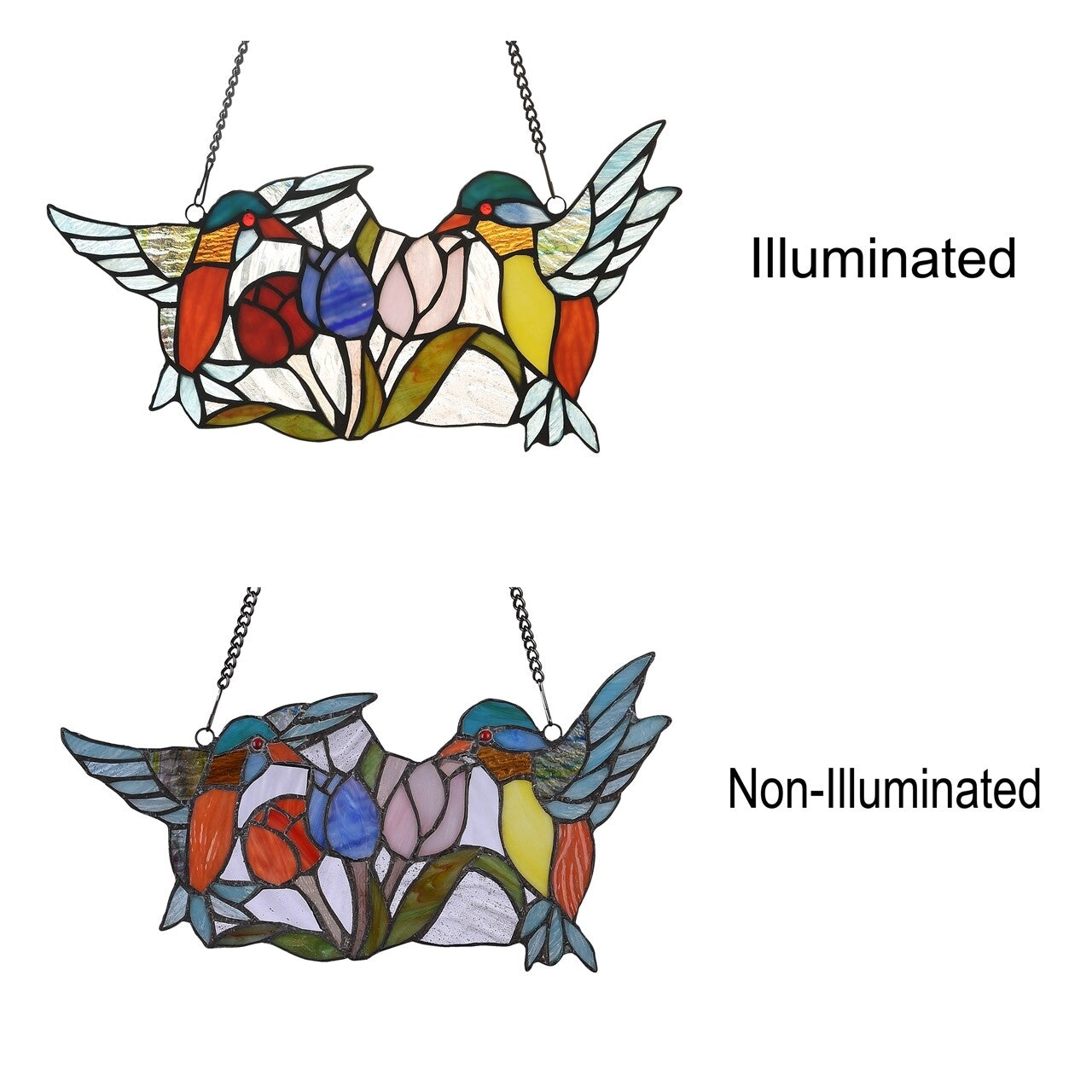15.5 " Humming Bird Stained Glass Window Hanging Panel Suncatcher