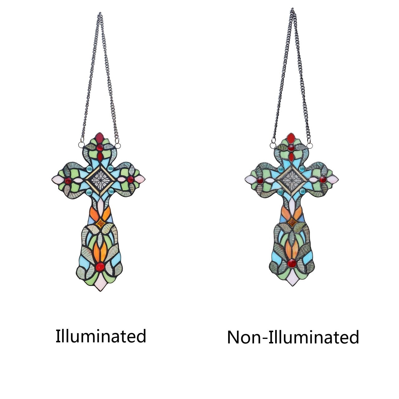13" Stained Glass Cross Window Hanging Panel Suncatcher