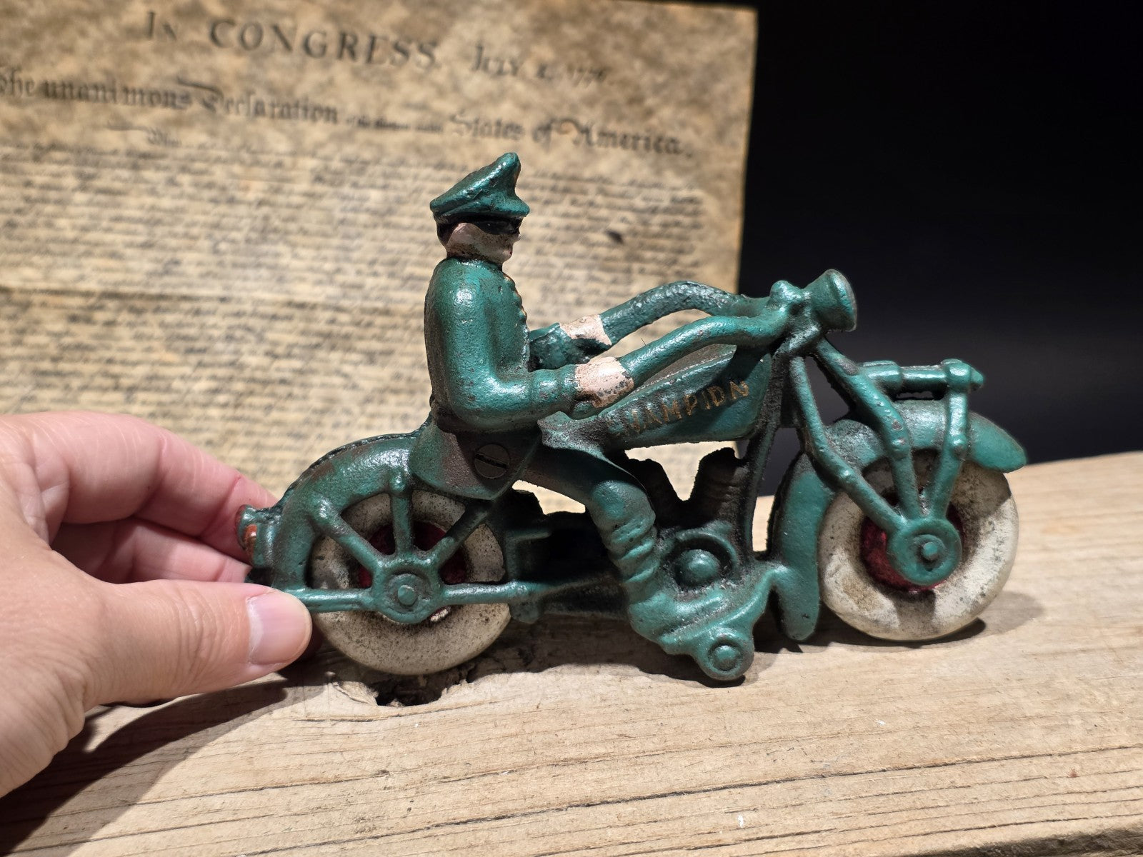 7" Vintage Cast Iron Police Motorcycle Toy Champion Patrol Officer Antique Style