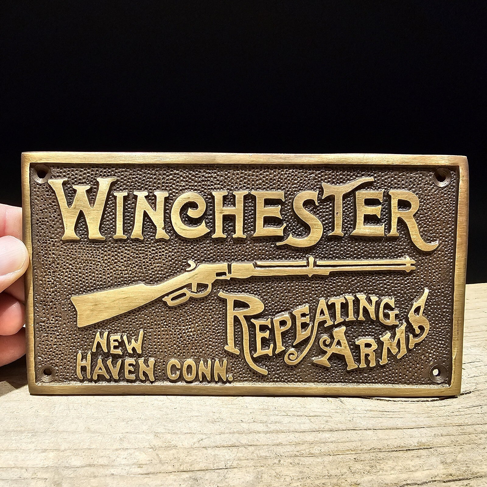 6 5/8" Antique Vintage Style Brass Winchester Plaque Sign