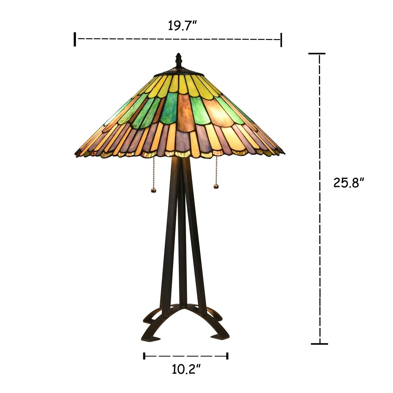 26" 3 light Antique Vintage Style Stained Glass Geometric Mission Table Lamp