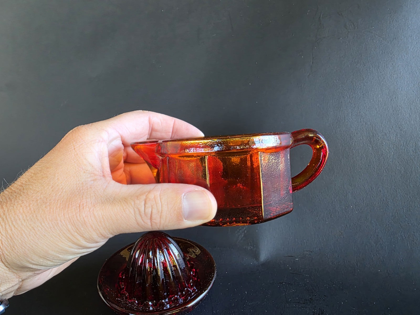 4.5" Vintage Style Ruby Red Depression Glass Juicer