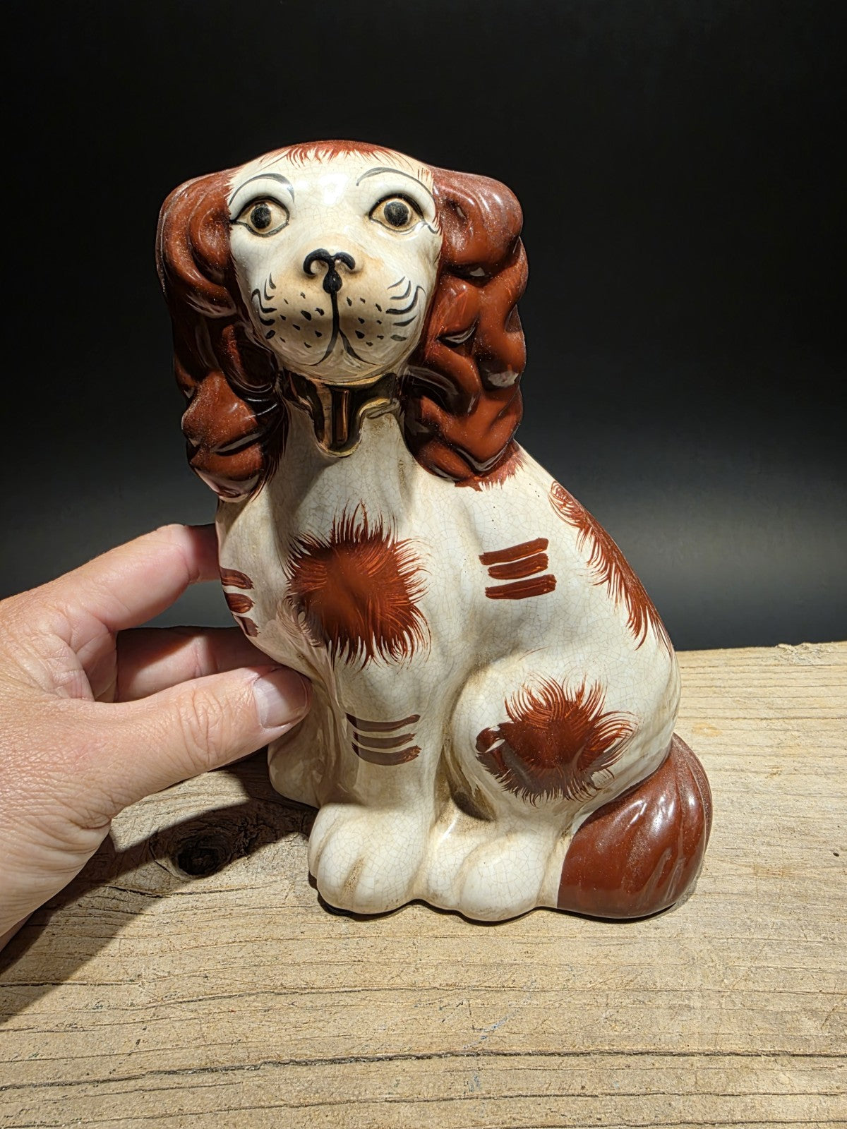 8" Antique Vintage Style Red Staffordshire Spaniel Dog Figurine