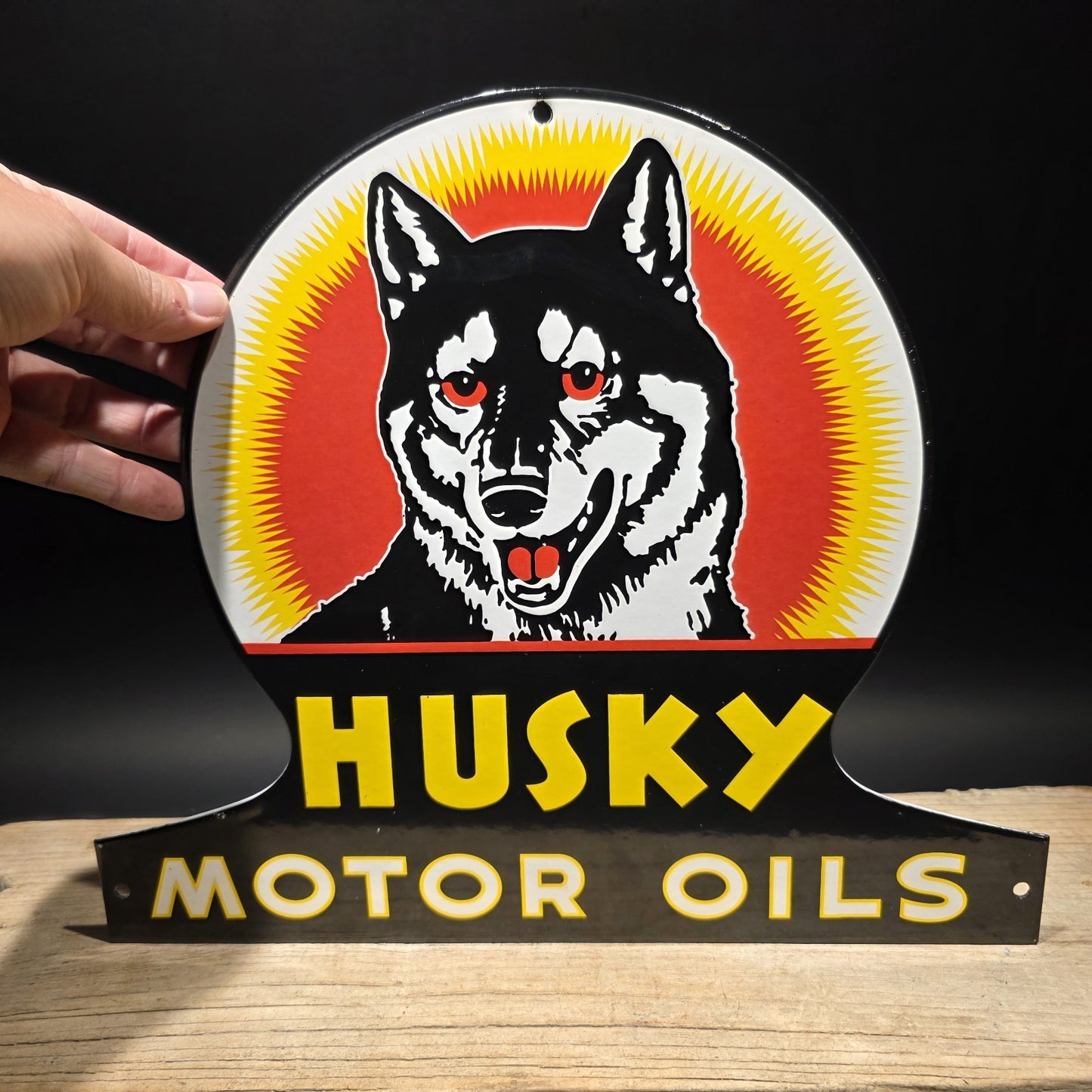13 3/4" Husky Motor Oil Sign – Vintage Style Enamel Gas Station Advertising Sign