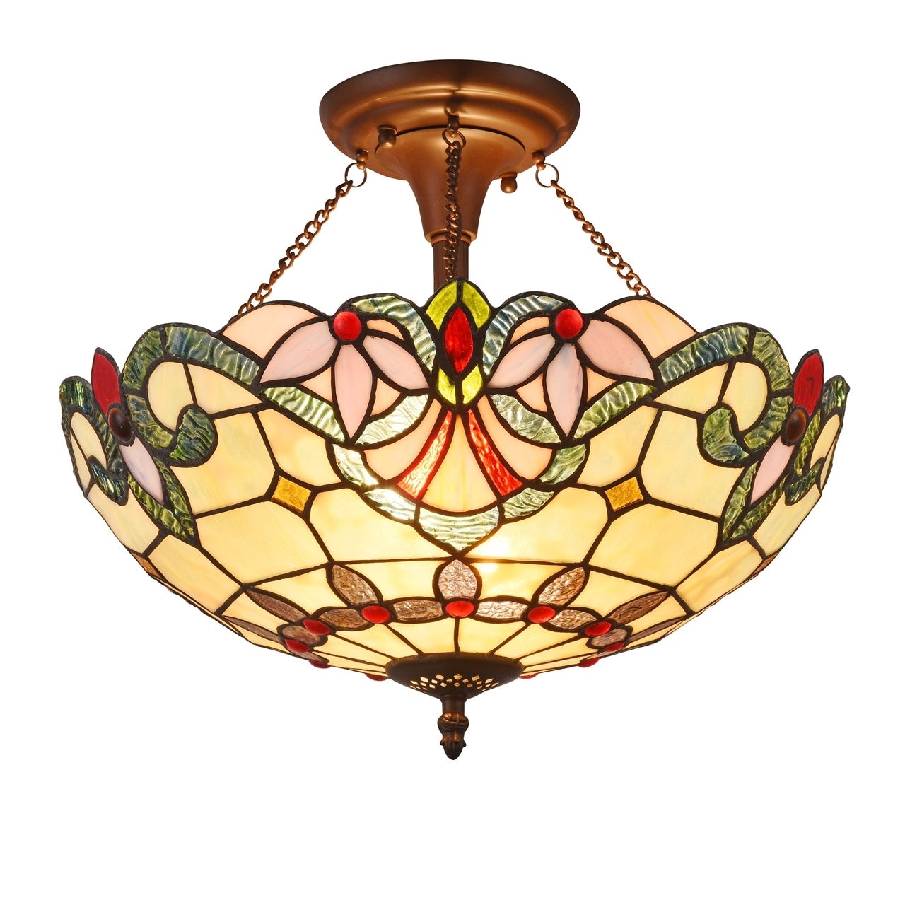 15.7" Antique Style Stained Glass Semi Flush Ceiling Uplight