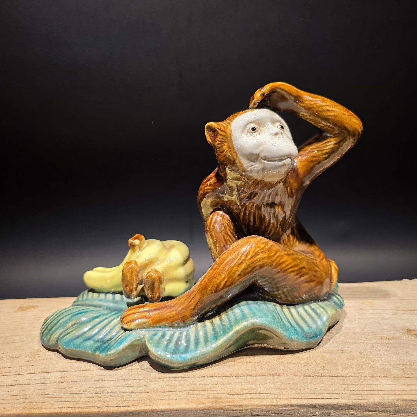 8" Majolica Style Monkey with Bananas Figurine – Wilson Ceramic Statue