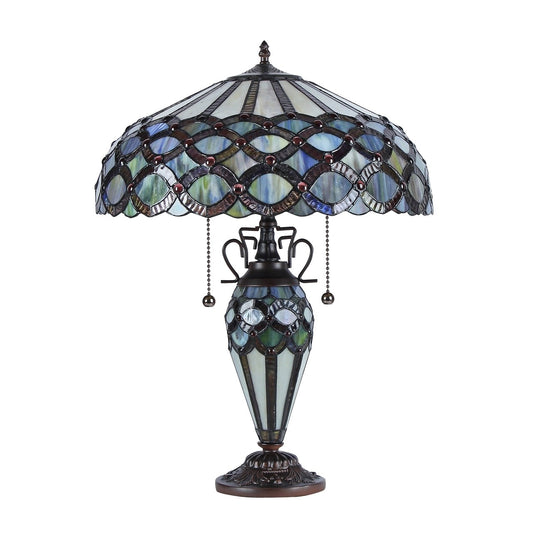 25.2" Antique Style Stained Glass Lit Base Table Lamp