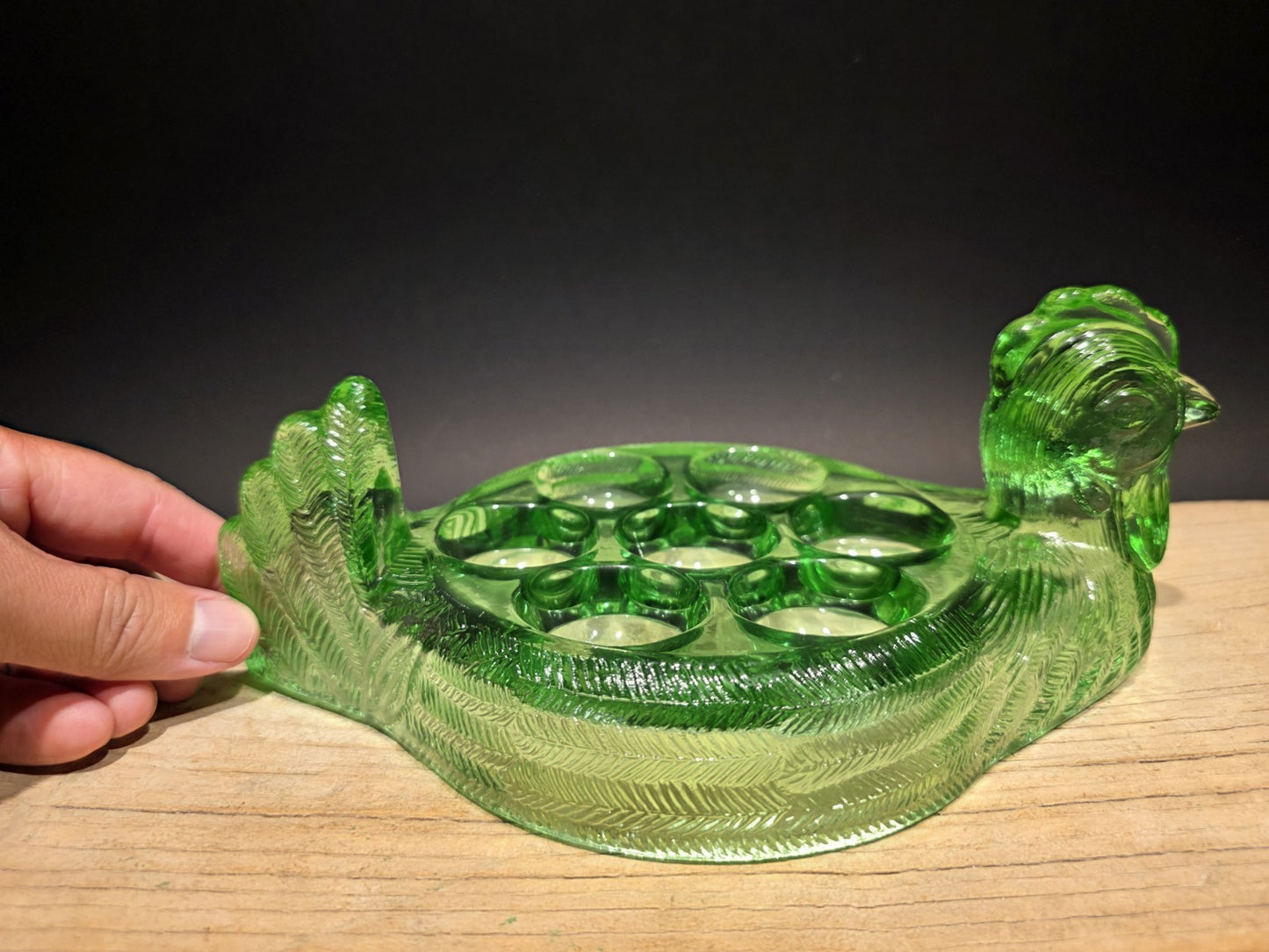 Vintage Antique Style Green Depression Glass Nesting Chicken Egg Holder