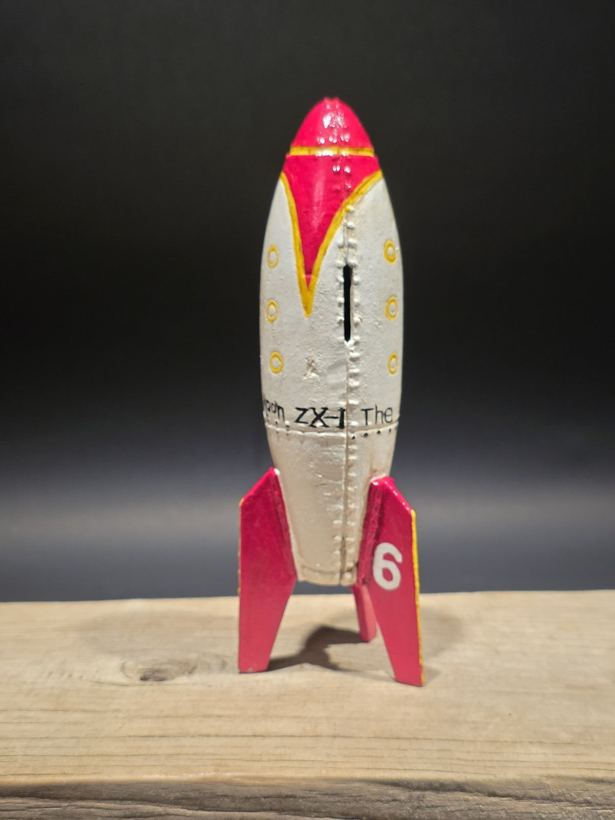 9" Antique Style Cast Iron Moon Rocket Coin Bank