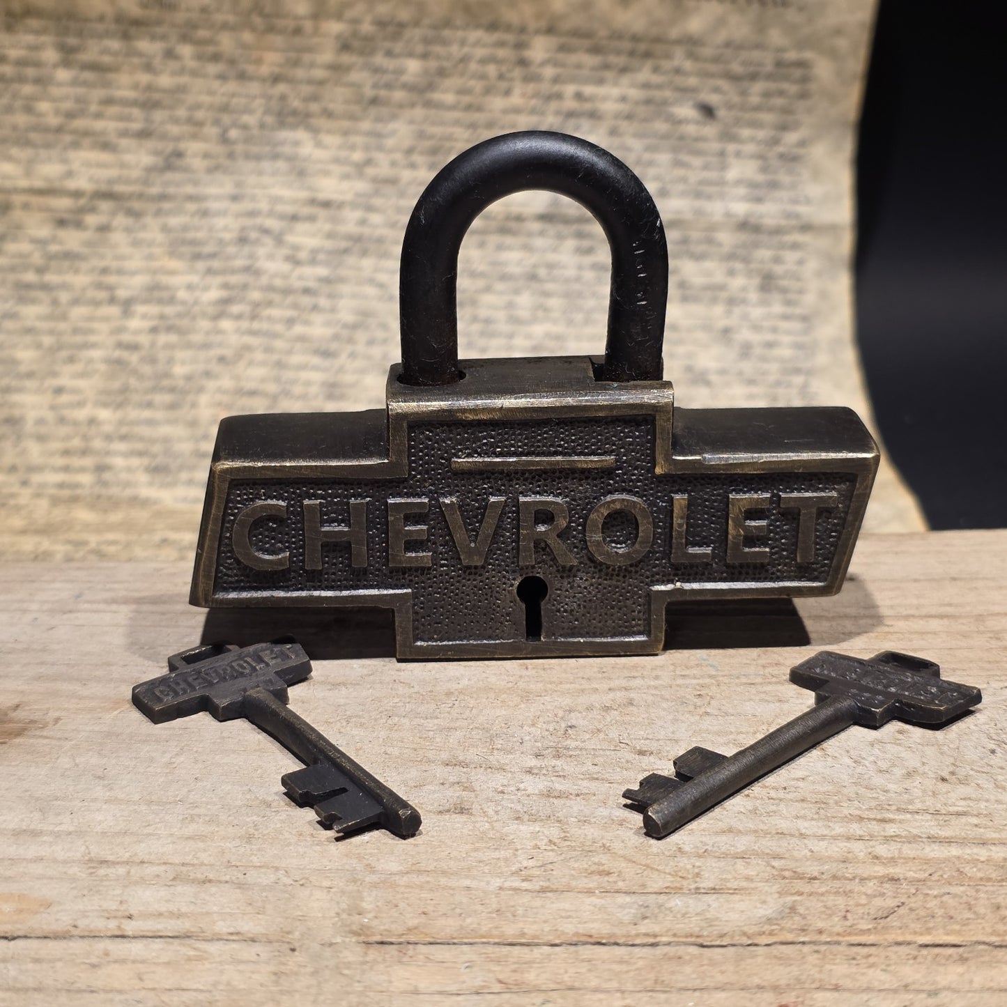 Vintage Style Brass & Iron Trunk Chest Box Chevrolet Lock Padlock