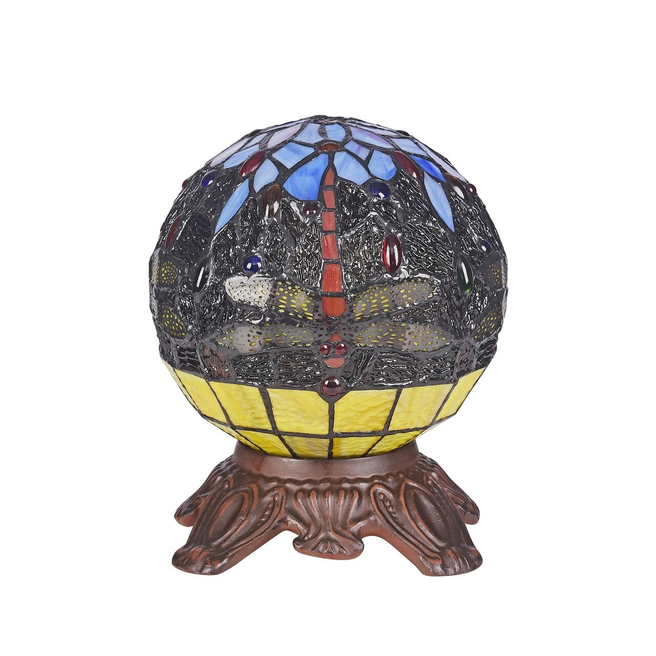 10" Antique Vintage Style Stained Glass Dragonfly Accent Table Lamp