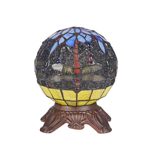10" Antique Vintage Style Stained Glass Dragonfly Accent Table Lamp