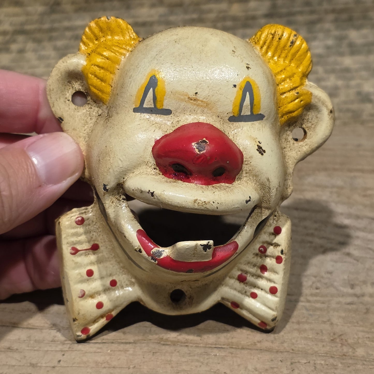 Antique Vintage Style Cast Iron wall mount folk art Clown Beer Bottle Opener