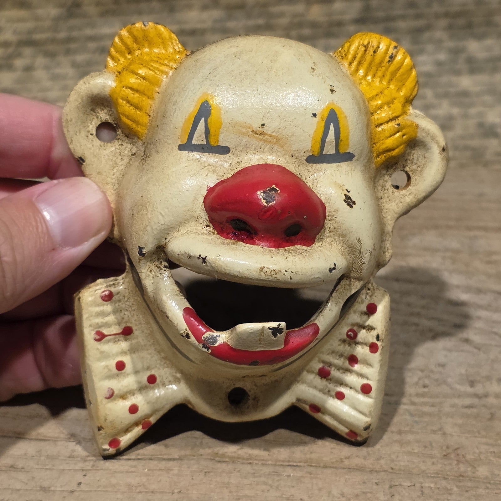 Antique Vintage Style Cast Iron wall mount folk art Clown Beer Bottle Opener
