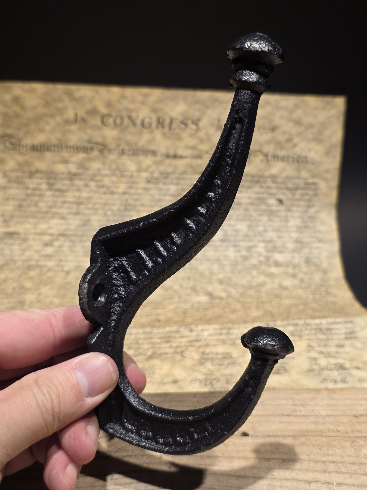 Vintage Style Black Cast Iron Wall Hook Hat & Coat Hanger
