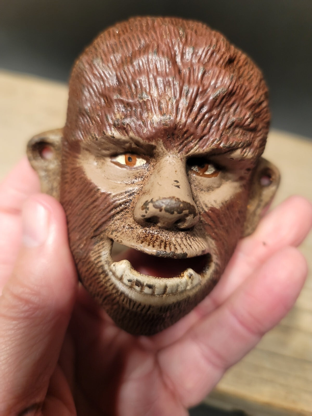 Antique Vintage Style Cast Iron folk art Wolf Man Wall mount Bottle Opener