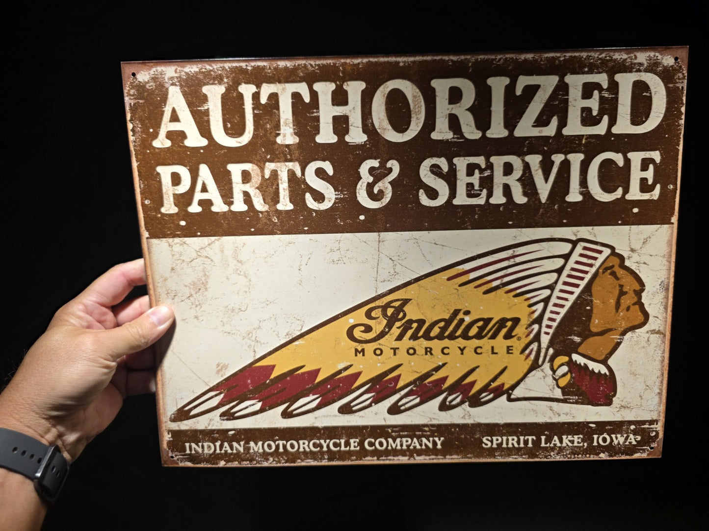 Metal Vintage Style Indian Motorcycle Sign White