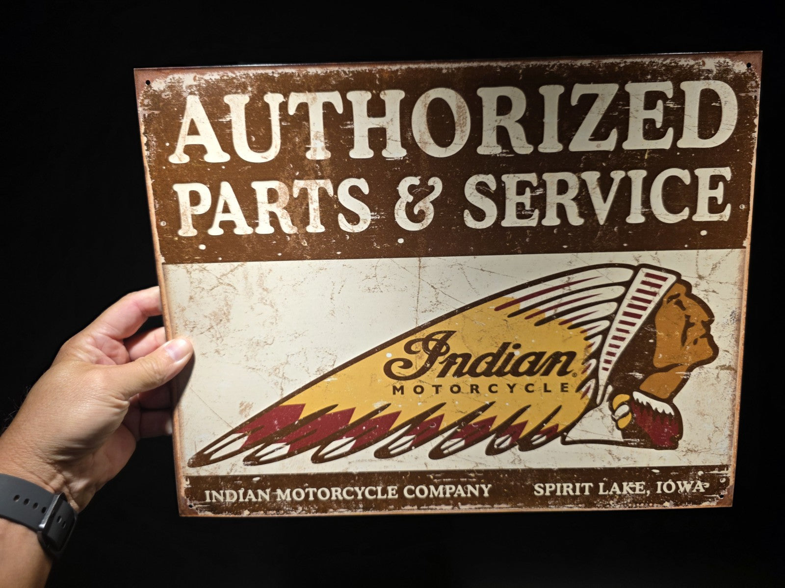 Metal Vintage Style Indian Motorcycle Sign White