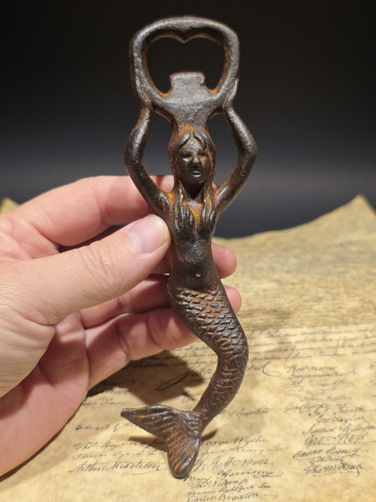 7" Vintage Style Cast Iron Mermaid Bottle Opener Coastal Bar Tool