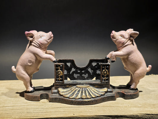 Antique Style Cast Iron Country Pink Pig Cast Iron Business Card Holder
