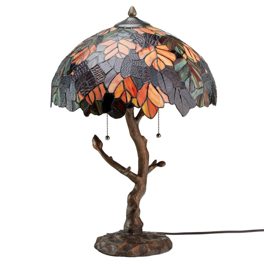 24.5"H Antique Style Tree Stained Glass Table Lamp