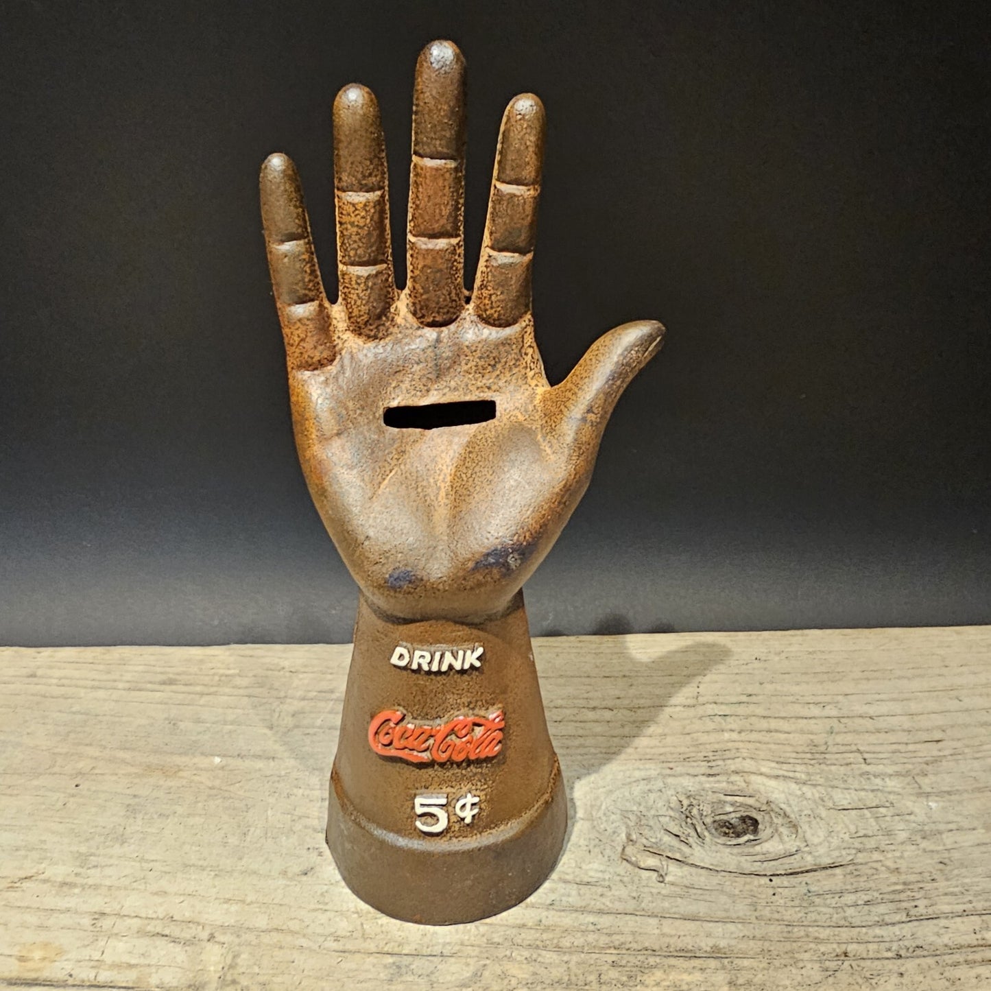 Vintage Antique Style Cast Iron Coca Cola Hand Coin Bank