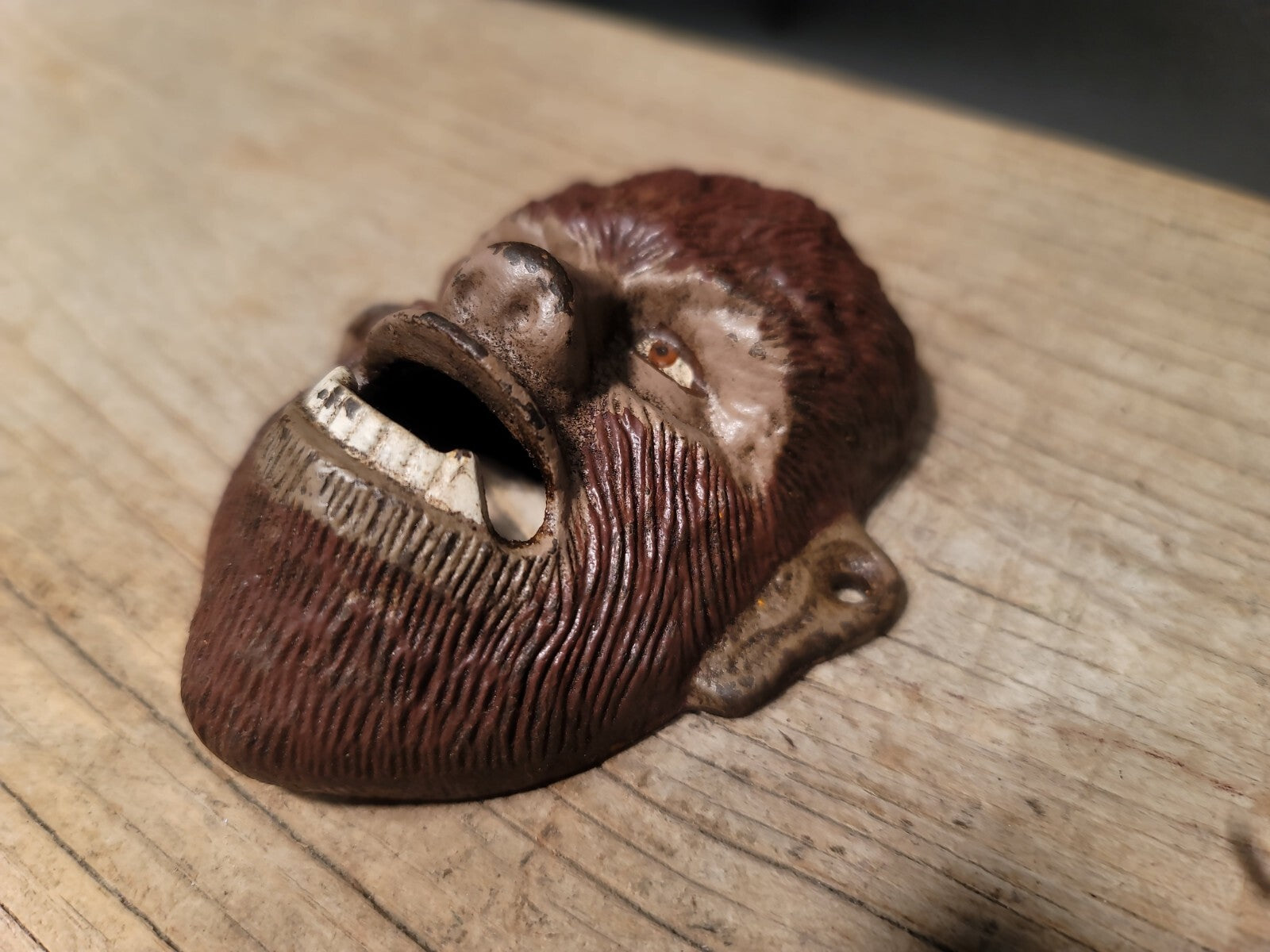 Antique Vintage Style Cast Iron folk art Wolf Man Wall mount Bottle Opener