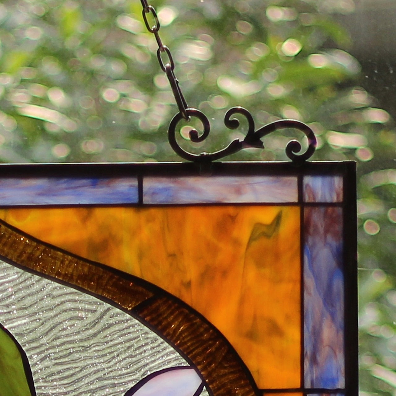 32.68" Tiffany Style Stained Glass Window Panel Poppy & Hummingbird