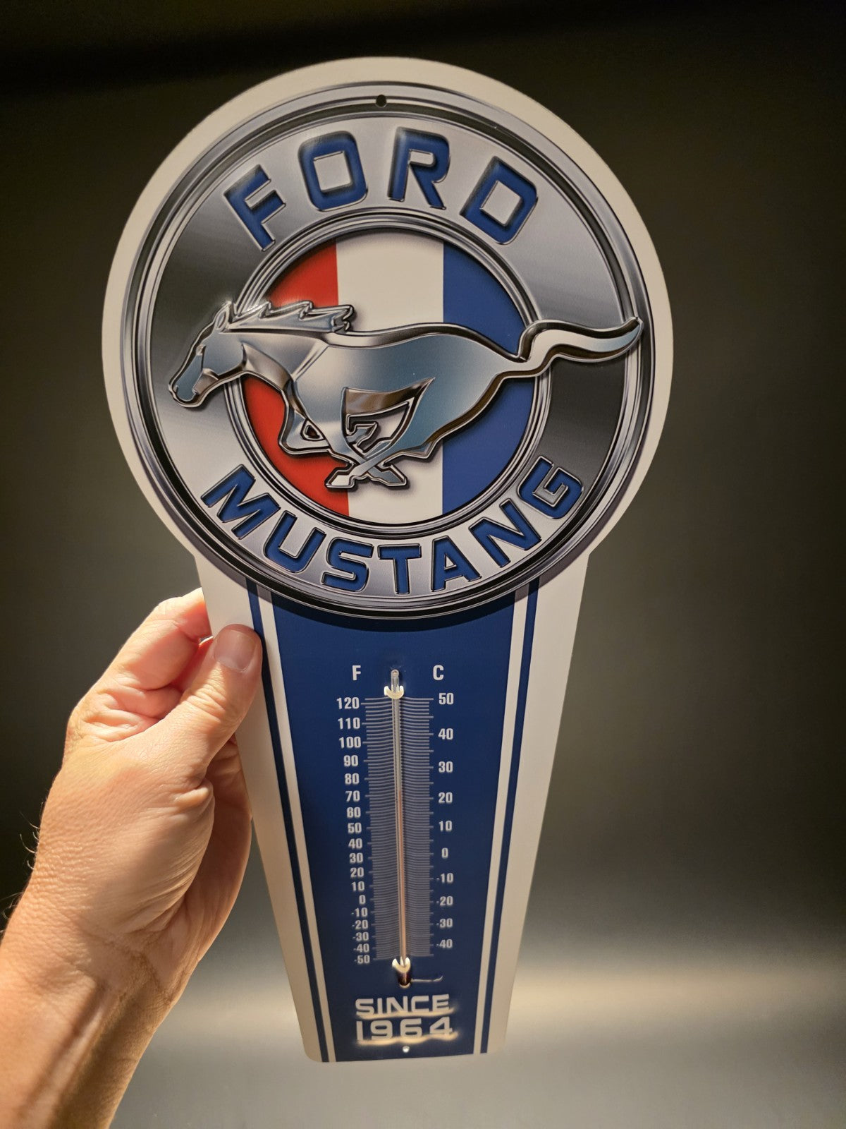 17.5 " Metal Vintage Style Ford Mustang American Thermometer Sign