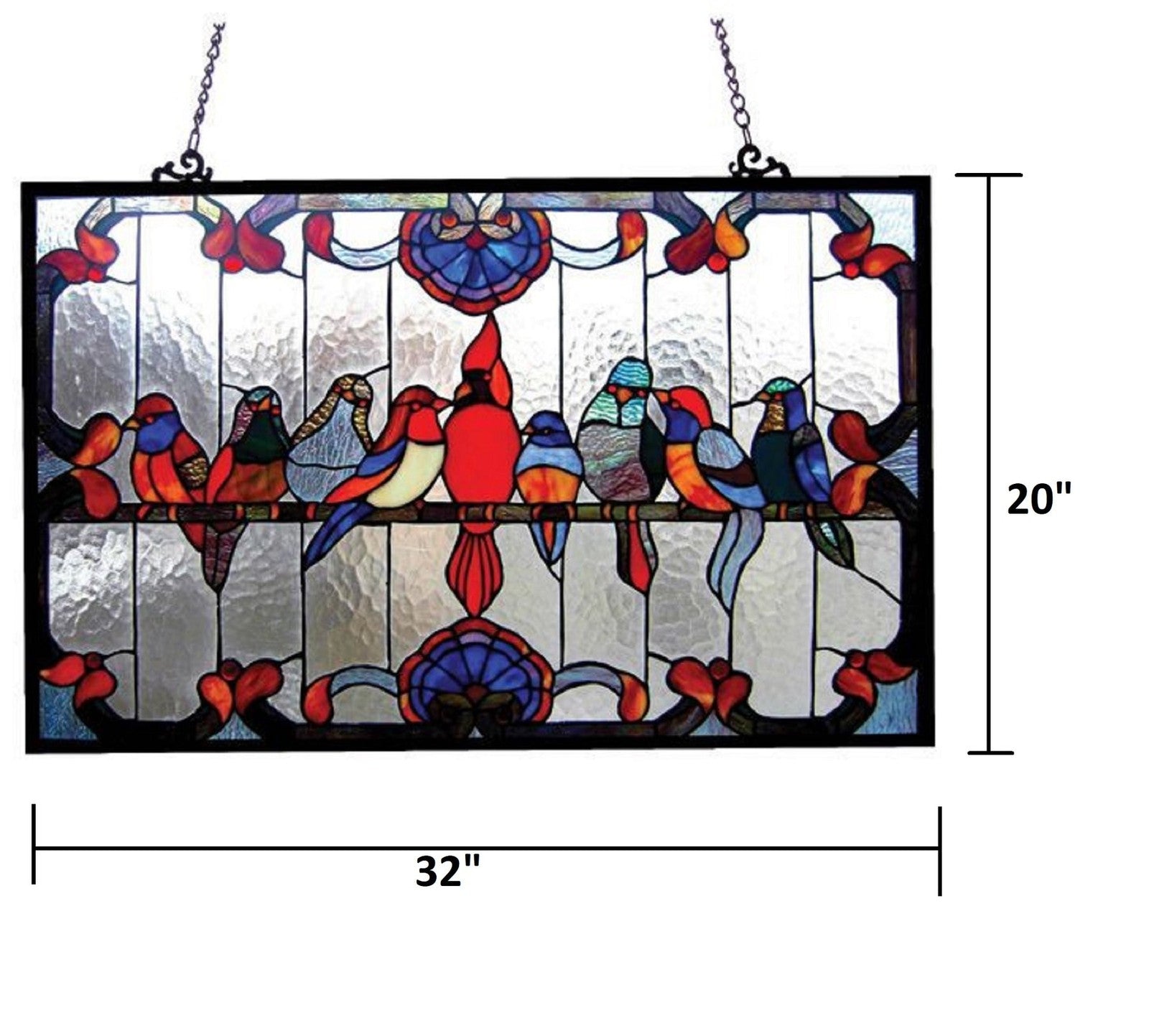 32" Robin Birds Stained Glass Window Hanging Panel Suncatcher