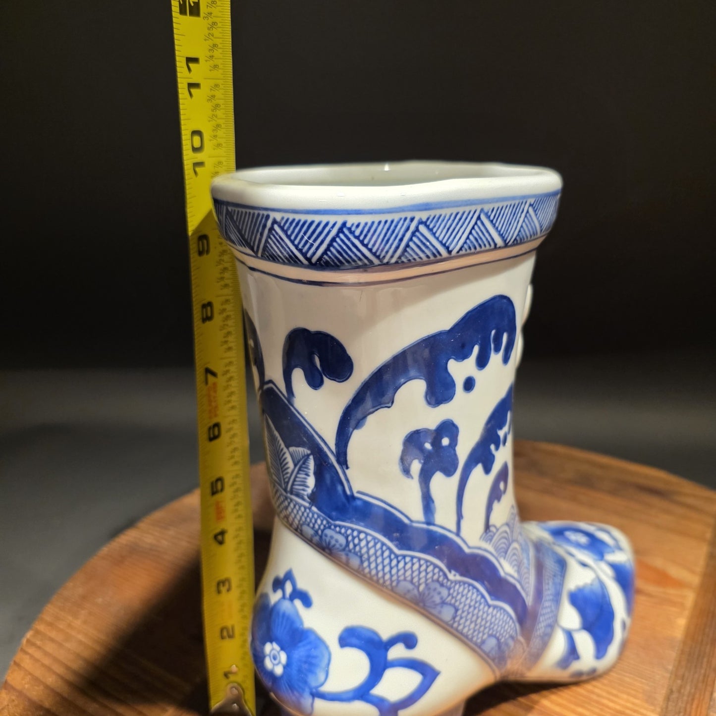 Blue And White Victorian Boot Vase/ Planter