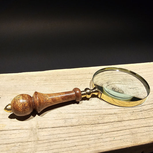 Antique Style Magnifying Glass w Wood Turned Handle 