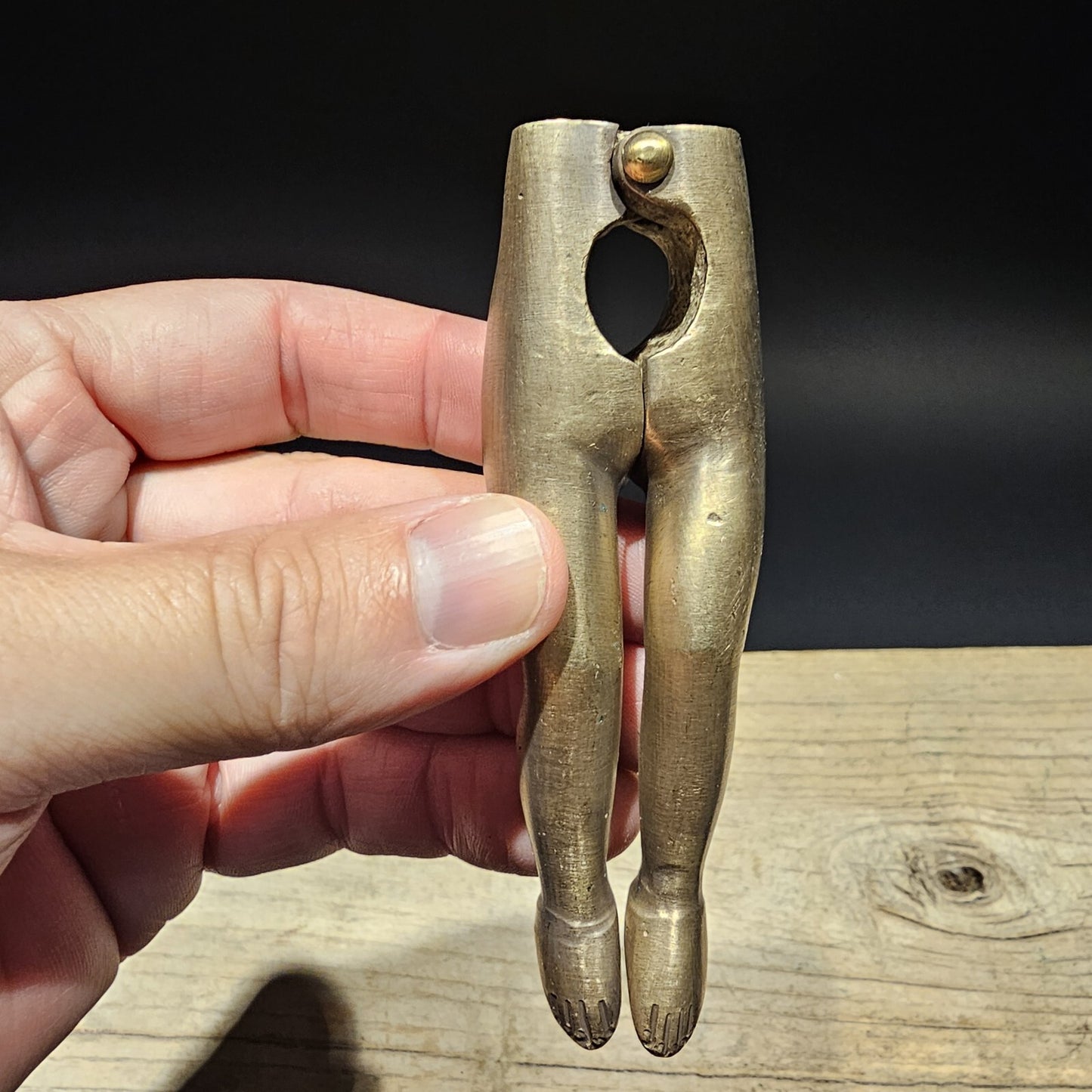 4" Antique Vintage Style Brass Risque Lady Legs Nut Cracker