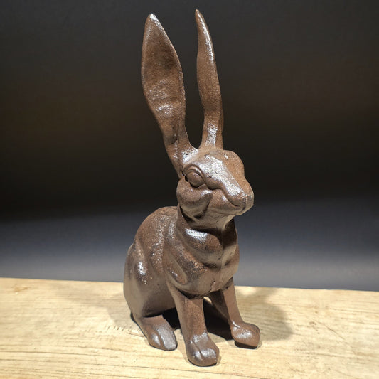 10" Antique Style Cast Iron Rabbit Door Stop Hare Statue