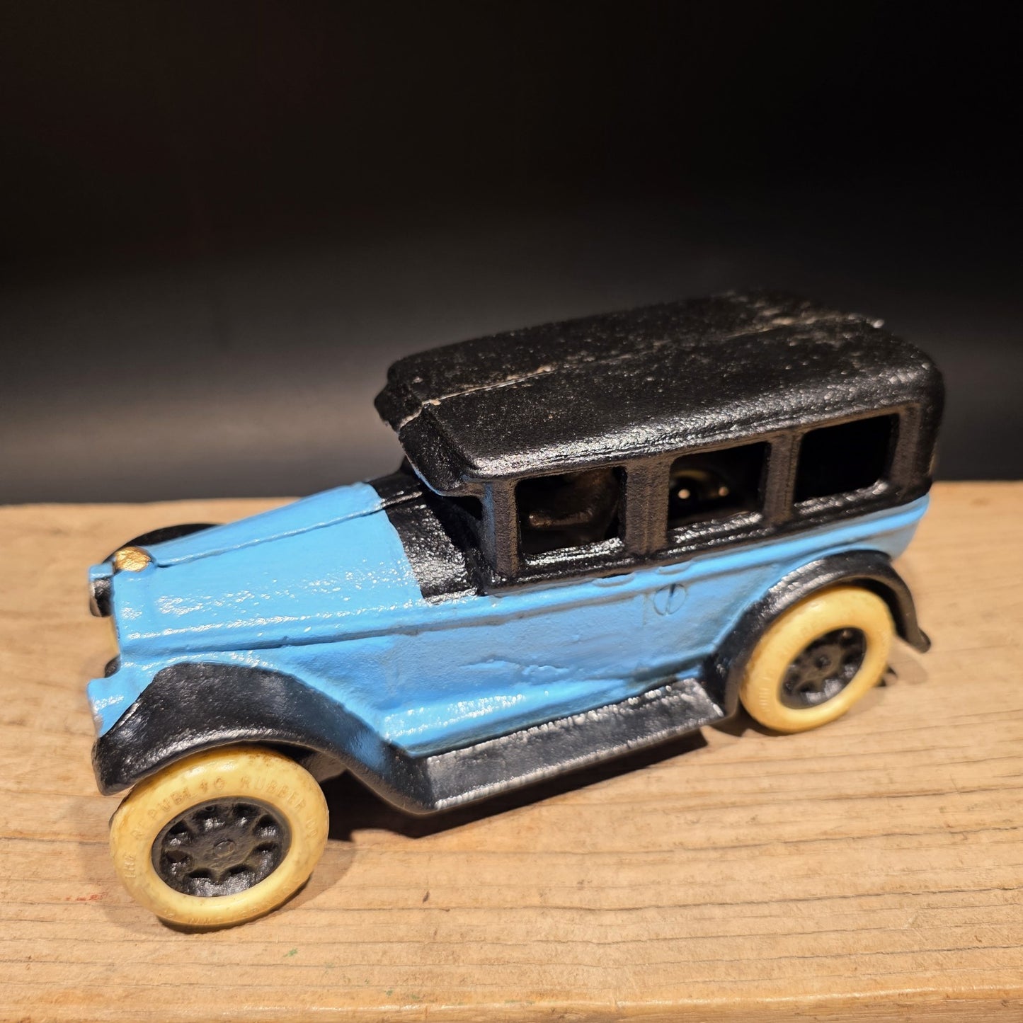8" Antique Vintage Style Blue Cast Iron Toy Race Car