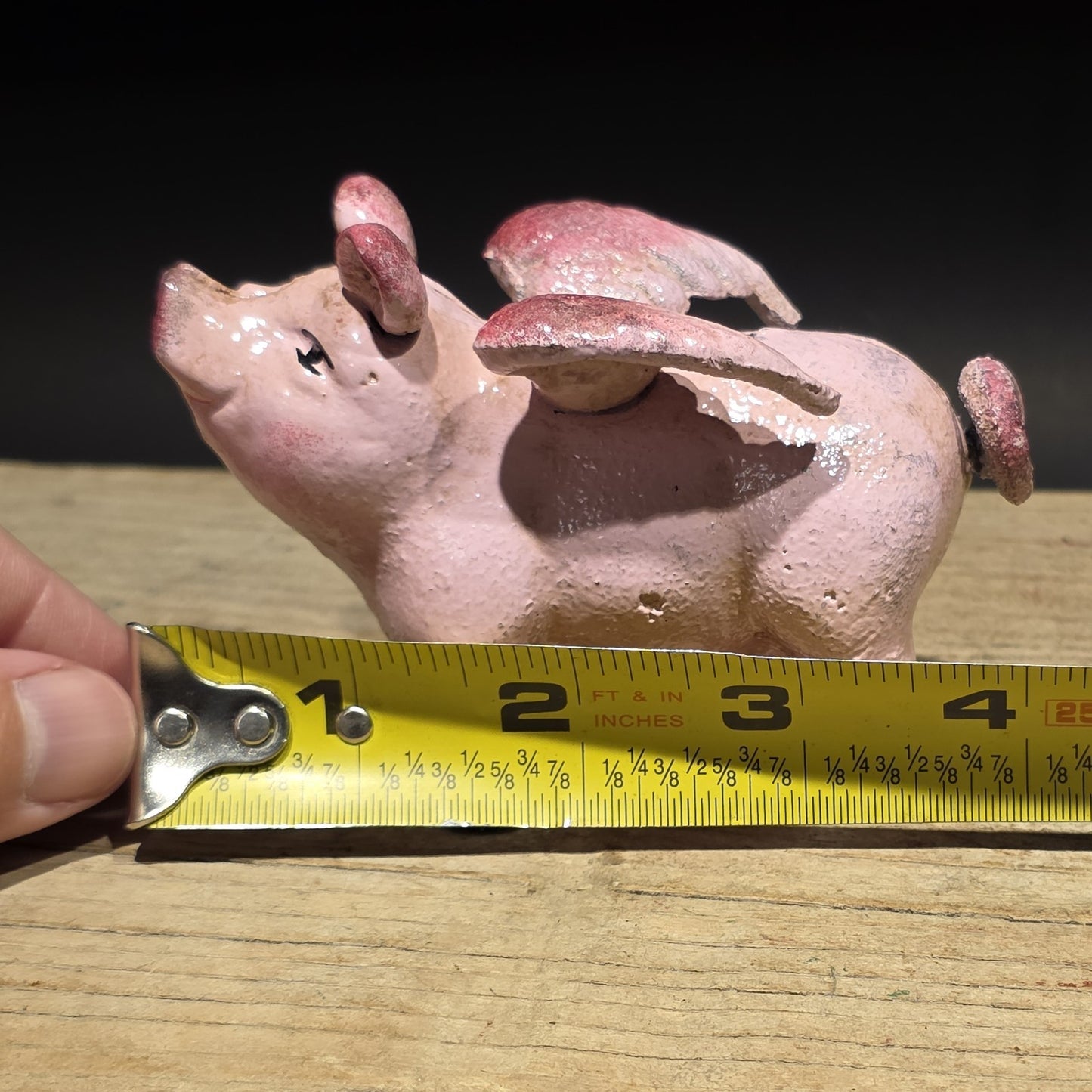 4" Vintage Style Cast Iron Flying Pig Coin Bank