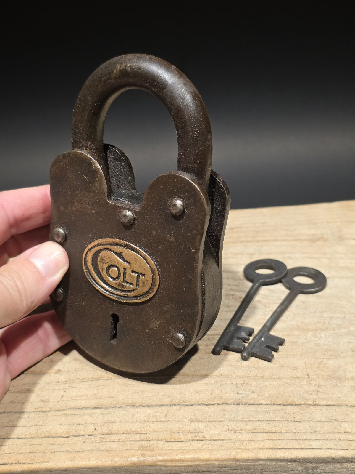 5" Antique Vintage Style Cast Iron Colt Firearms Ammo Box Padlock Lock